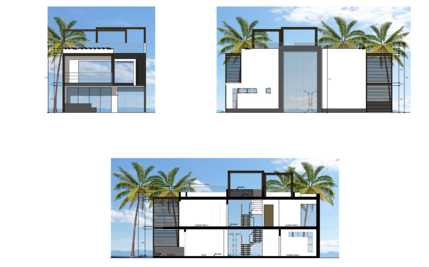 Elevation renders of the beach house
