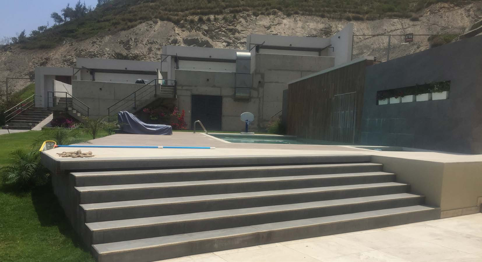 Pool terrace and stepped garden
