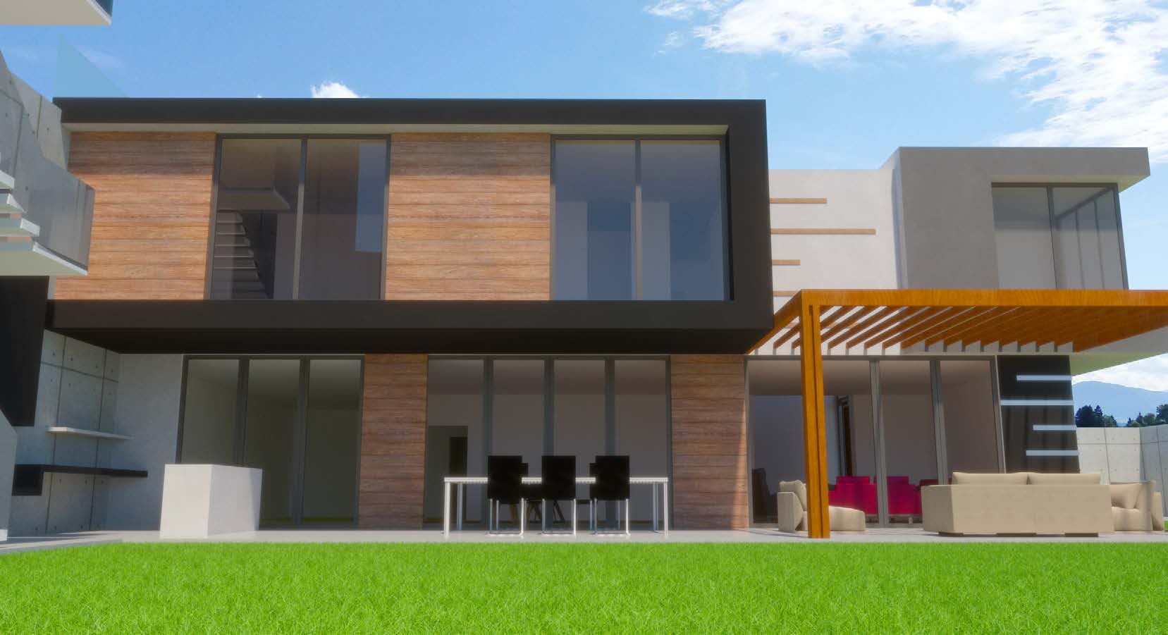 Rear terrace and covered lounge