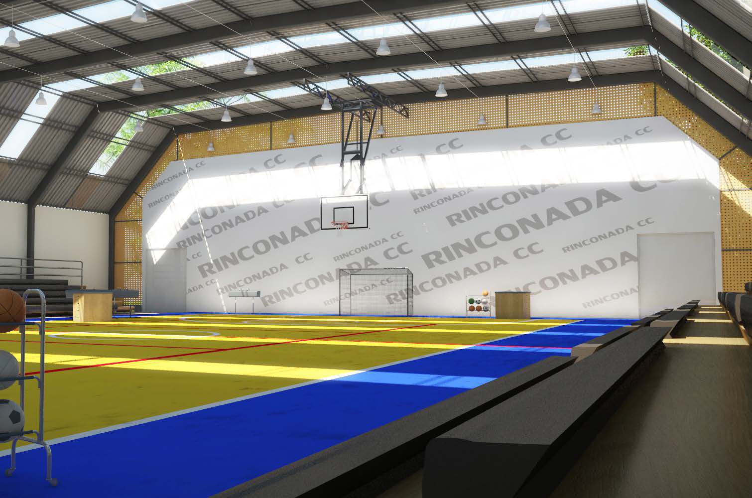 Interior render of the Rinconada multi-sport court