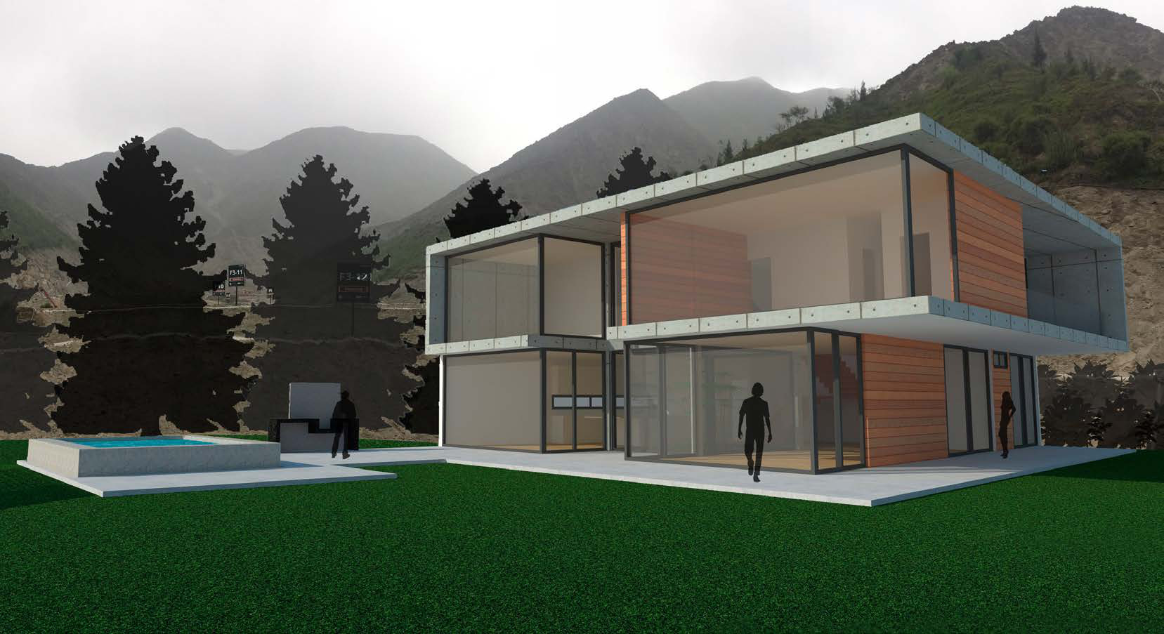 Three-quarter render toward the mountains