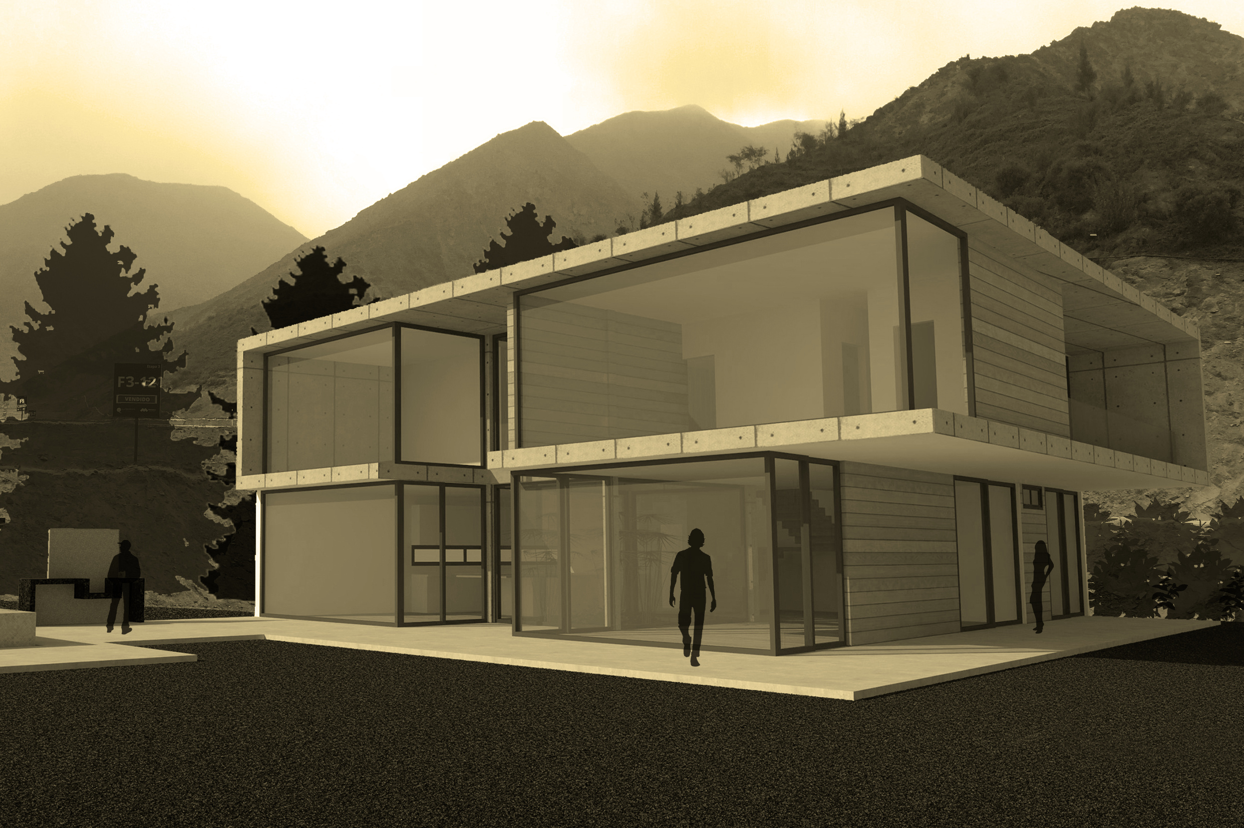 Golden-hour render of Writer's Residence